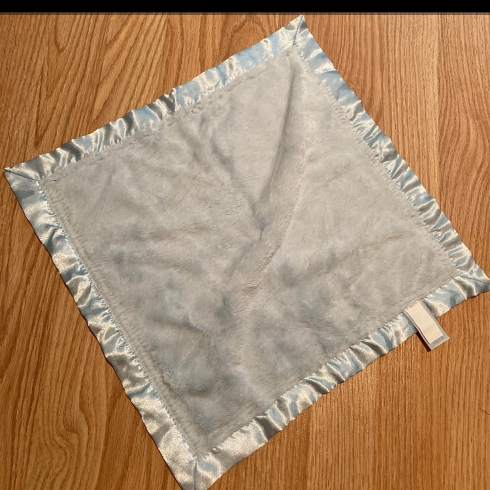 Bearington Baby Blue Security Blanket Lovey Plush Satin Trim Striped Backing